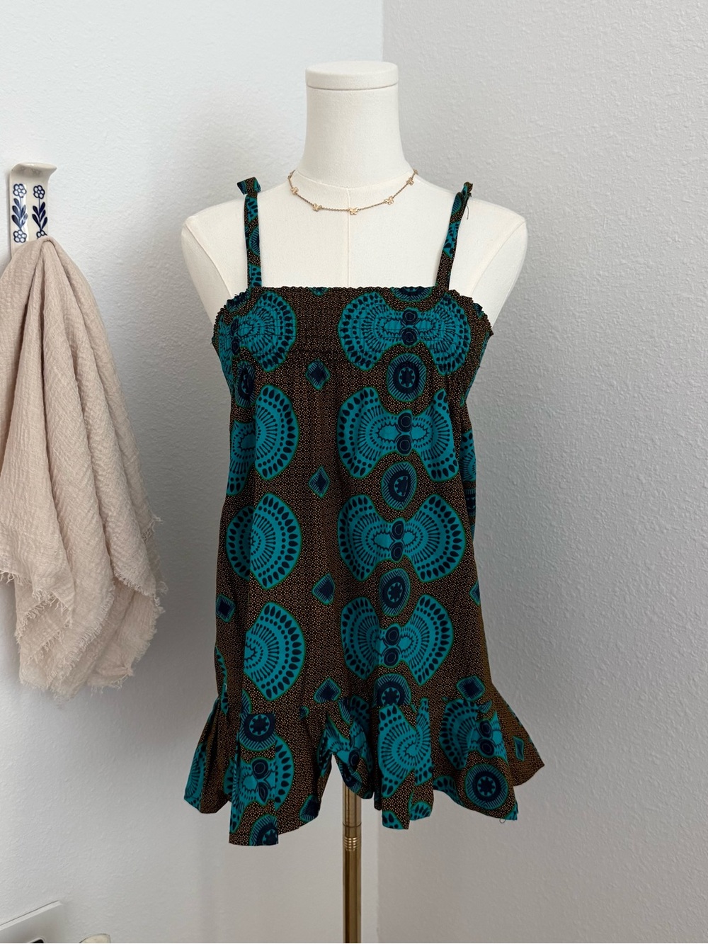 Afrodesiac Worldwide African Print Smocked Peplum Tank Top Medium